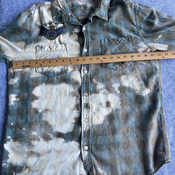 Folktown Shirt Mens Large Button Up Flannel Tie Dye Plaid Marine Bulldog Grunge - Picture 8 of 12